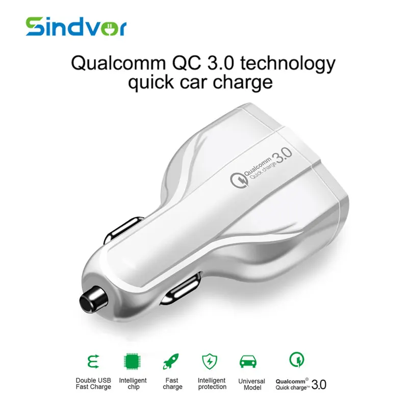 Автомобильное зарядное устройство Sindvor Quick Charge 3,0 для samsung S10 S9, Быстрая автомобильная зарядка QC 3,0 для мобильного телефона Xiaomi iPhone 2, USB зарядное устройство