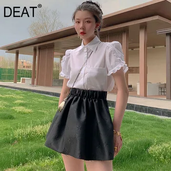 

DEAT 2020 new spring and summer fashion white short sleeves turn-down collar ruffles single breasted white shirt WL74600L