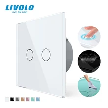 Livolo EU Standard 2 Gang 1 Way Wall Touch Light Switch,Wall power sensor switch,7colors Crystal Glass Panel,with led backlight