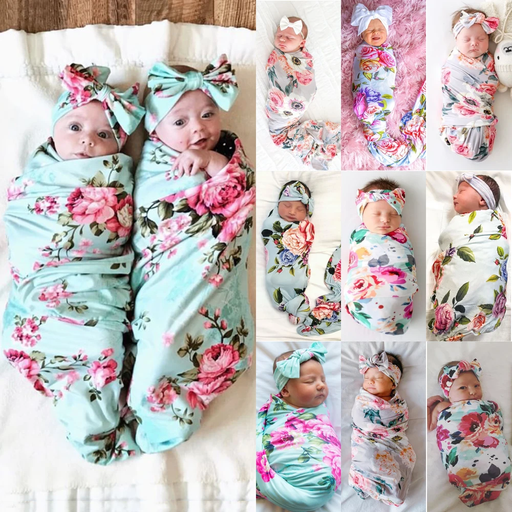 2 шт. новорожденных мальчиков и девочек хлопок Пеленальное Одеяло с цветочным принтом спальный мешок теплый одеяло s