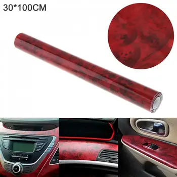

30 x 100cm PVC Smooth Red Wood Pattern Automobile Repacking Sticker Fit for Car / Motorcycle / Electronic Product / Home