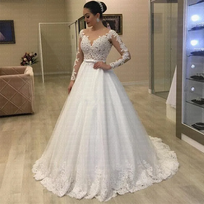 Appliques-Long-Sleeves-Vestido-De-Noiva-Amazing-Open-Back-Lace-Wedding-Dress-2019-Bow-Wedding-Gown (3)