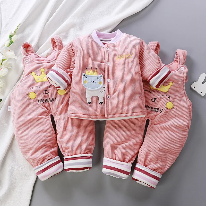 WEPBEL 3Pcs Winter Warm Infant Toddler Baby Cotton Jacket Coat Straps Thickening Pants Newborn Baby Outfits for Boys Girls - Цвет: 18