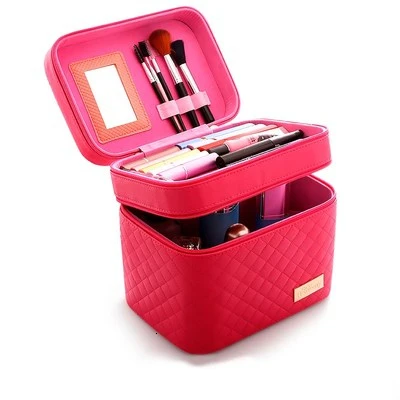Rose red Трехслойная женская косметичка дизайнерская Высококачественная портативная косметичка большая вместительная косметичка из искусственной кожи женская косметичка для макияжа - Цвет: Rose red