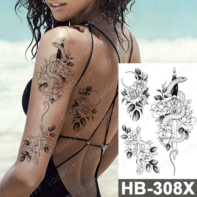 Waterproof Temporary Tattoo Sticker Dark Old School Moth Butterfly Flash Tattoos Snake Rose Body Art Arm Fake Tatoo Women Men 34-HB308X