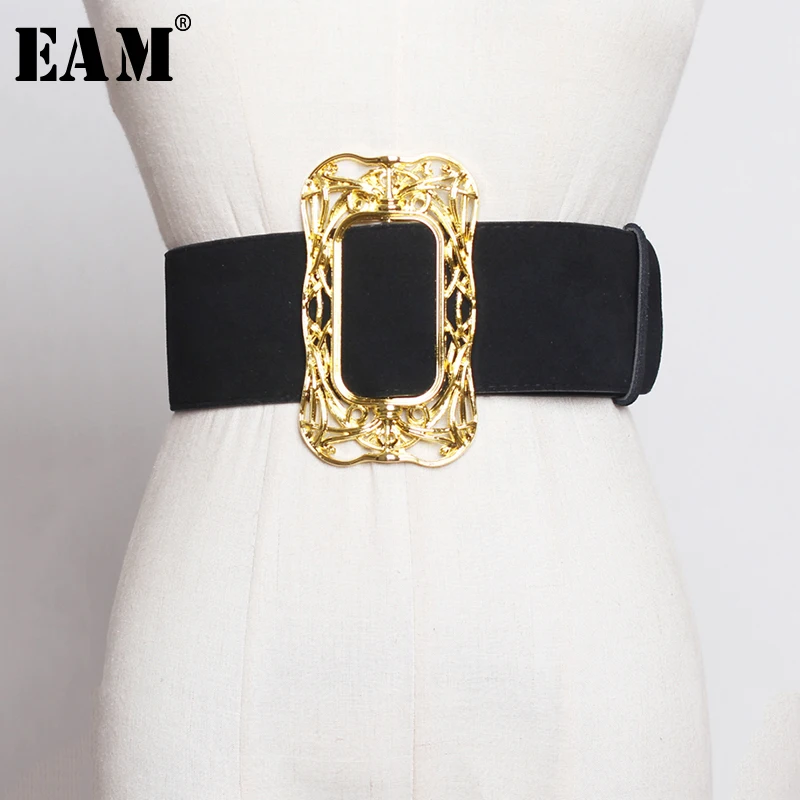 

[EAM] Suede Big Quarter Buckle Hit Color Wide Long Belt Personality Women New Fashion Tide All-match Autumn Winter 2019 1A550