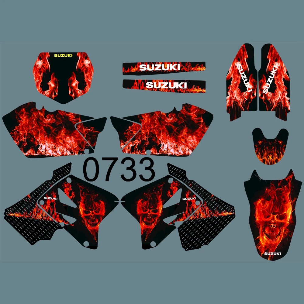 Для SUZUKI RMZ250 2007-2009 Графика наклейки на заказ Номер Наименование лента 3M Полный мотоцикл Фоновые наклейки аксессуары