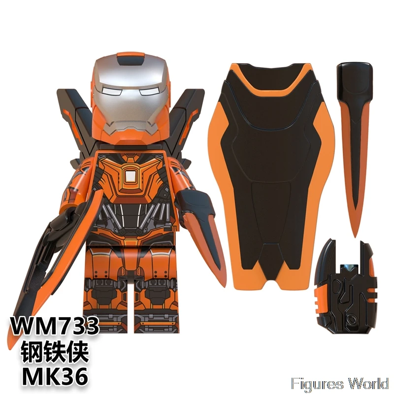 Железный человек строительные блоки Мстители эндгейм Tony stark MK21 MK36 MK1616 30 50 кирпичи подвижная фигурка-модель подарок детские игрушки WM6065