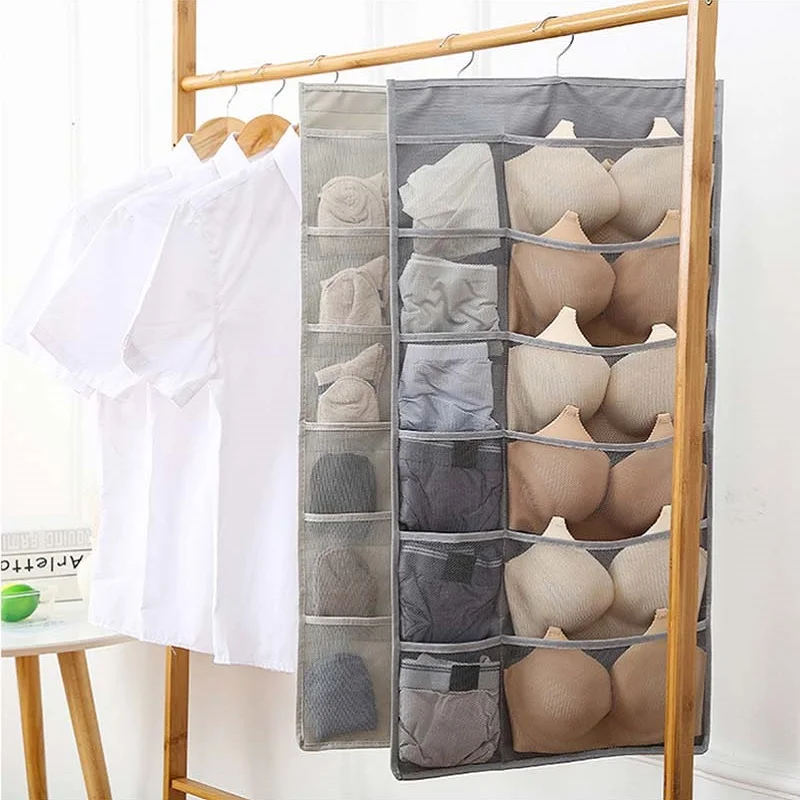 

Oxford Cloth Wall Door Hanging Storage Bag Double Side Underwear Bra Socks Sorting Bag Close Wardrobe Storage Bag Home Organizer