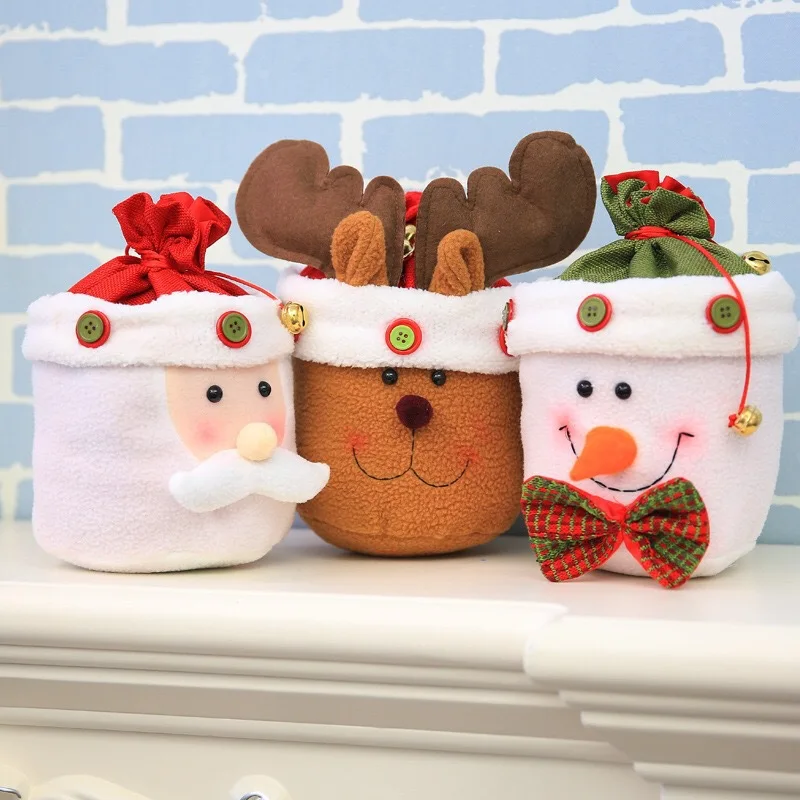 Рождественское печенье конфеты мешок дети подарок Сумочка Рождественский контейнер для сладостей сумка для угощений Рождество Санта снеговик олень Новогоднее украшение 18x15 см