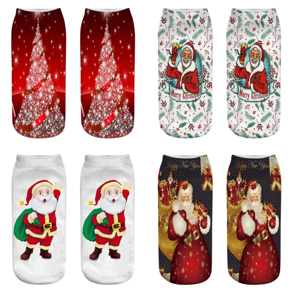 8pcs/lot 4pairs Cotton Christmas Socks Women Winter Sock New Year Santa Claus Christmas Tree Snow Elk Gift Funny Ankle Socks
