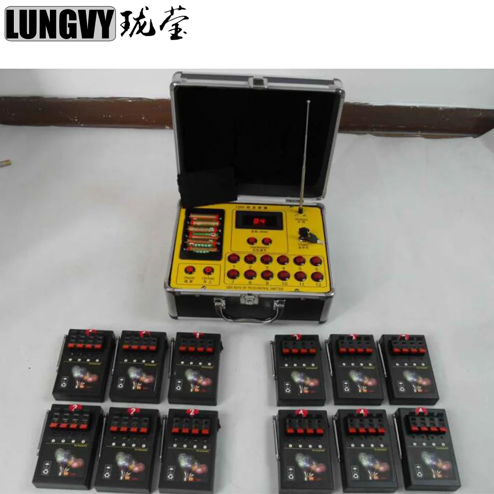 

Free Shipping Wireless 1200 Group 48 Channel Cues Transmitter Connect Remote Radio Fire System Wedding Party Machine