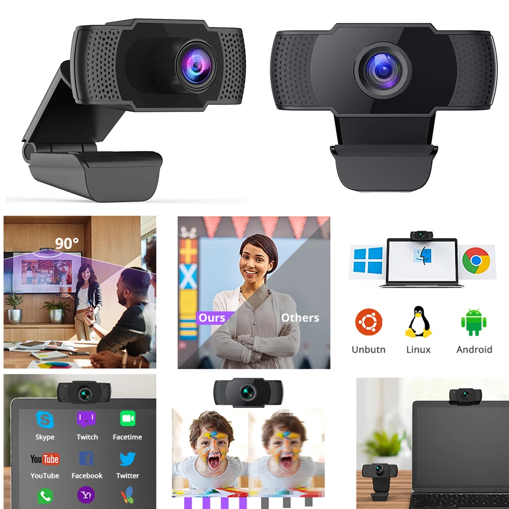 Портативная веб камера 1080P HD USB Plug and Play 90 градусов широкоформатный Встроенный