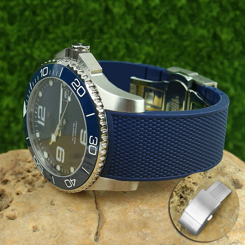 Pulseira de Borracha para Longines Master Pulseira de Relógio Impermeável Preto Verde Azul Silicone Conquest Hydroconquest l3 781 782 21 mm