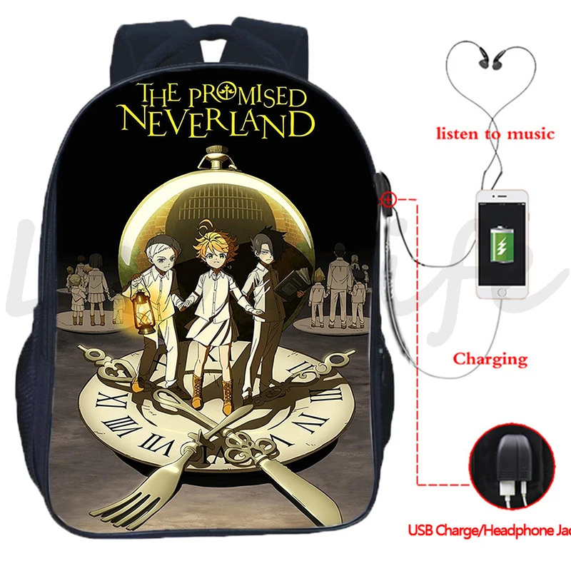 

The Promised Neverland Backpack boys girls School Bag Kids Storage Bags Teens USB Charge Travel Rucksack Students Anime Book bag