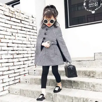 

2020 Spring winter Girls Warm Jacket Cloak Plaid Girl Coat Kids Jacket Fashion Outwear Children Long Coats 2-7 Years Old