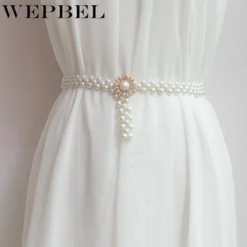 

WEPBEL New Ladies Elastic Pearl Belt Female Sweet Fashion Rhinestone Inlaid Pearl Waist Chain