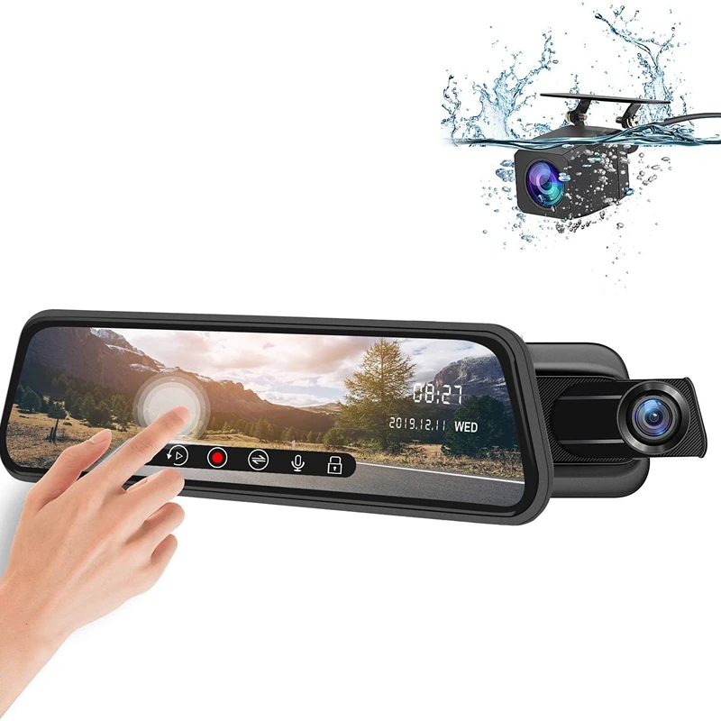 

IPS 10 Inch Dash Cam, Rear View Mirror Dashcam with FHD 2K+1080P Dual Lens Press Screen Mirror Dash Cam with HAISI 3556 Chip Wat