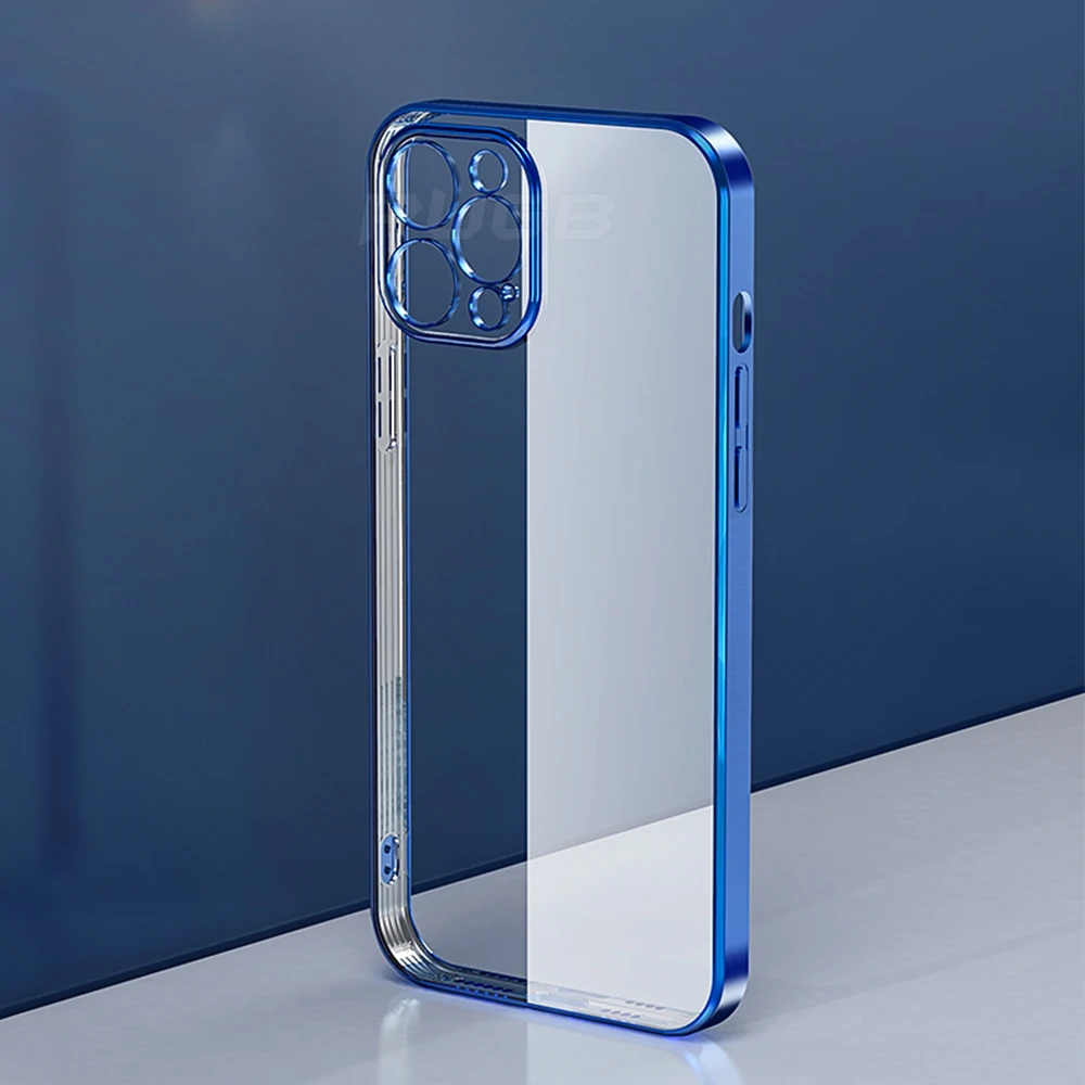 Luxury Transparent Square Frame Plating Case for iPhone 13 12 11 Pro Max Mini iPhone X Xs Xr 7 8 Plus SE 2020 Soft Clear Cover