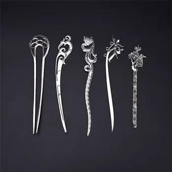 

1PC Metal Chinese Hair Pin Stick Silver Hair Stick Hairpins Headwear Vintage Ancient Hairpin Natural For Women Japanese Hairpin