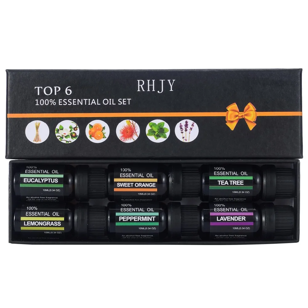 Эфирное масло 6 шт./компл. Арома diffuserPure натуральный ароматерапия Масла комплект 10 мл для увлажнителя водорастворимый аромат