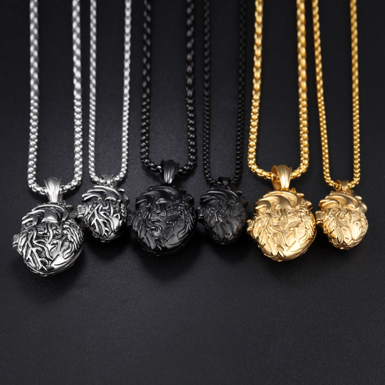 (23mm*35mm)  Open Anatomical Organ Heart Pendant Necklace for Men Stainless Steel Urn for Memorial Locket Necklace Chain 21.6 in 6