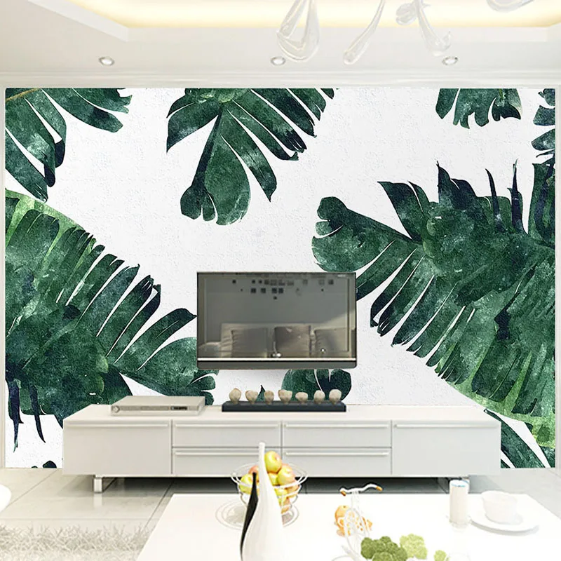 Us 8 07 48 Off Nordic Vintage Green Banana Leaf Mural Wallpaper 3d Retro Rose Flower Tv Background Photo Wall Painting For Living Room Bedroom In
