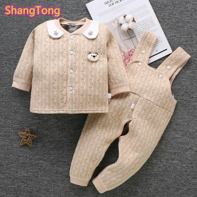 ShangTong/комплект одежды для малышей; детские зимние комплекты одежды с героями мультфильмов; Детский костюм; рубашка в полоску; штаны на подтяжках; Новинка года; bebes