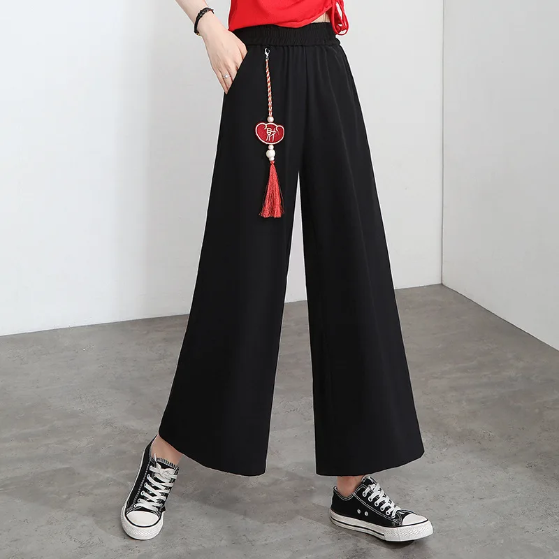 Women Pants Chinese Style Women's Pants New Summer Hippie Ethnic Loose Black Slit Wide Leg Pant Femme Pantalones Kimonos Trousers F3193