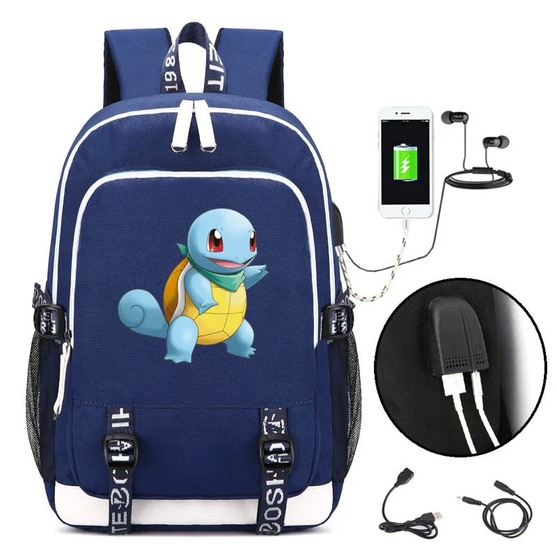 Squirtle Аниме Пикачу чармандер, генгар, Иви рюкзак с usb-портом для подростков рюкзак школьный для ноутбука Плечи сумка для книг, женский рюкзак