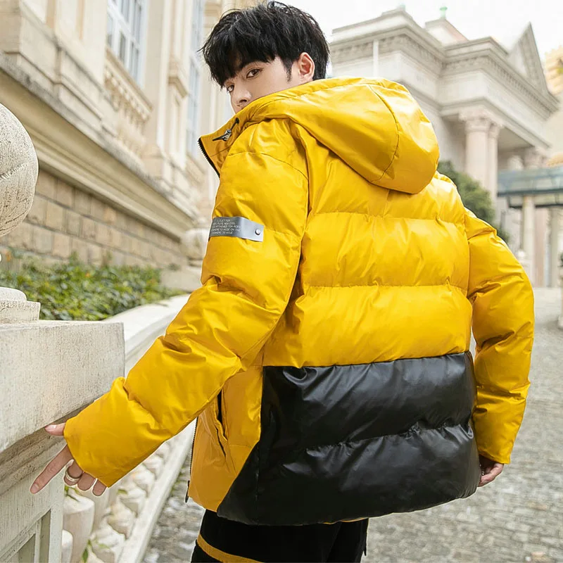 Thick Warm Men Winter Jacket Clothes Casual Harajuku Mens Parkas Coats Bright Hooded Windproof Waterproof