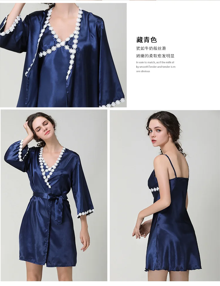 Roupa de Noite Sexy para Mulheres dos Vestidos de Noite do Cetim do Vestido de Noite para Mulheres do Pijamas e Lingerie Noite para Mulheres Pijamas e Lingerie Peignoir Conjunto Robe de do 4 High Quality Pijamas e Moda Íntima