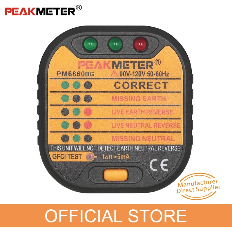 

Official PEAKMETER PM6860 series Socket Tester 110v/220V with GFCI RCD test Automatic electricity diagnostic detector tester