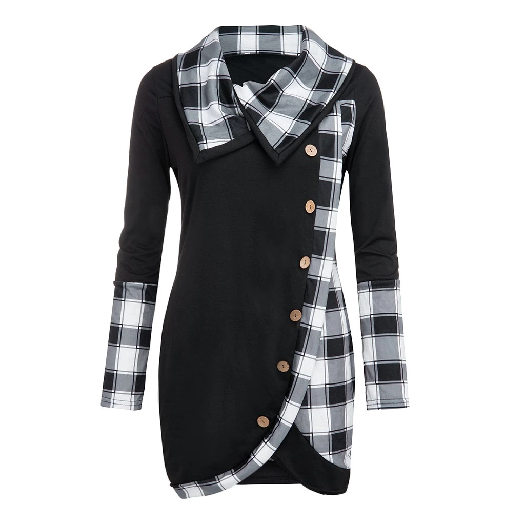 women's shirts & tops Large Size Women'S Clothing Plaid Shirt Blouse Women Long Sleeve Plaid Turtleneck Tartan Tunic Sweatshirt Pullover Tops women's shirts & tops