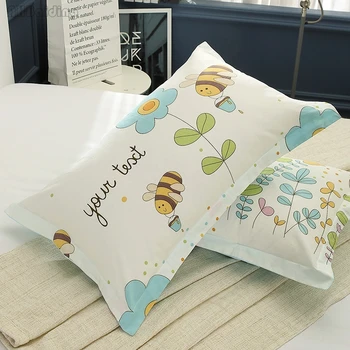 

Cartoon Hardworking Bee Pattern Pillowcase 100% Natural Cotton Fabric Pillow Cover Bedroom 48cmx74cm Standard Size Pillowcase