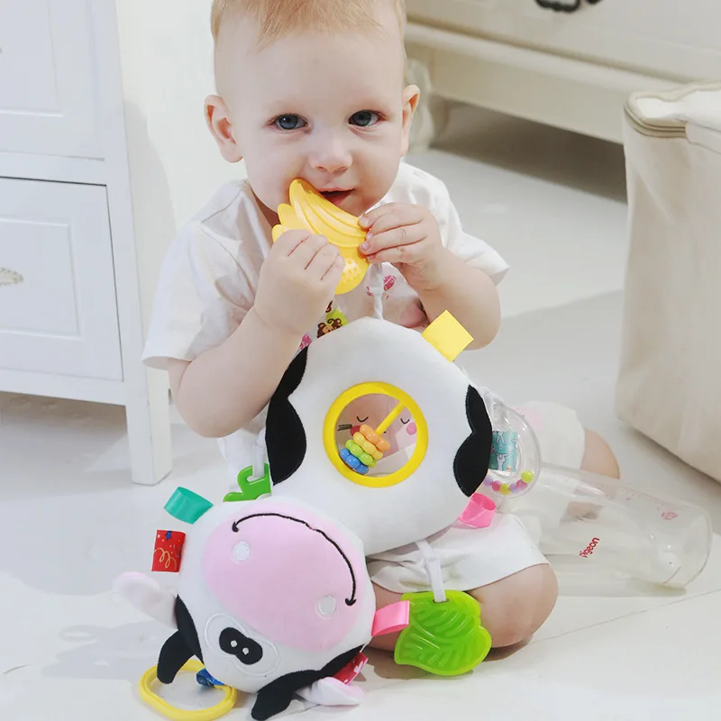 

Newborn Toys with TeetherBaby Plush Rattles Cartoon Bear Cow Animal Mobiles Toys Infant Stroller Hanging Mobile Rattles
