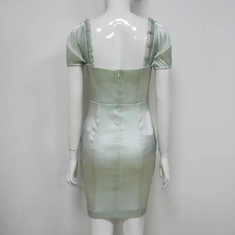 Женское модное зеленое квадратное платье с коротким рукавом Vestidos, вечерние платья знаменитостей
