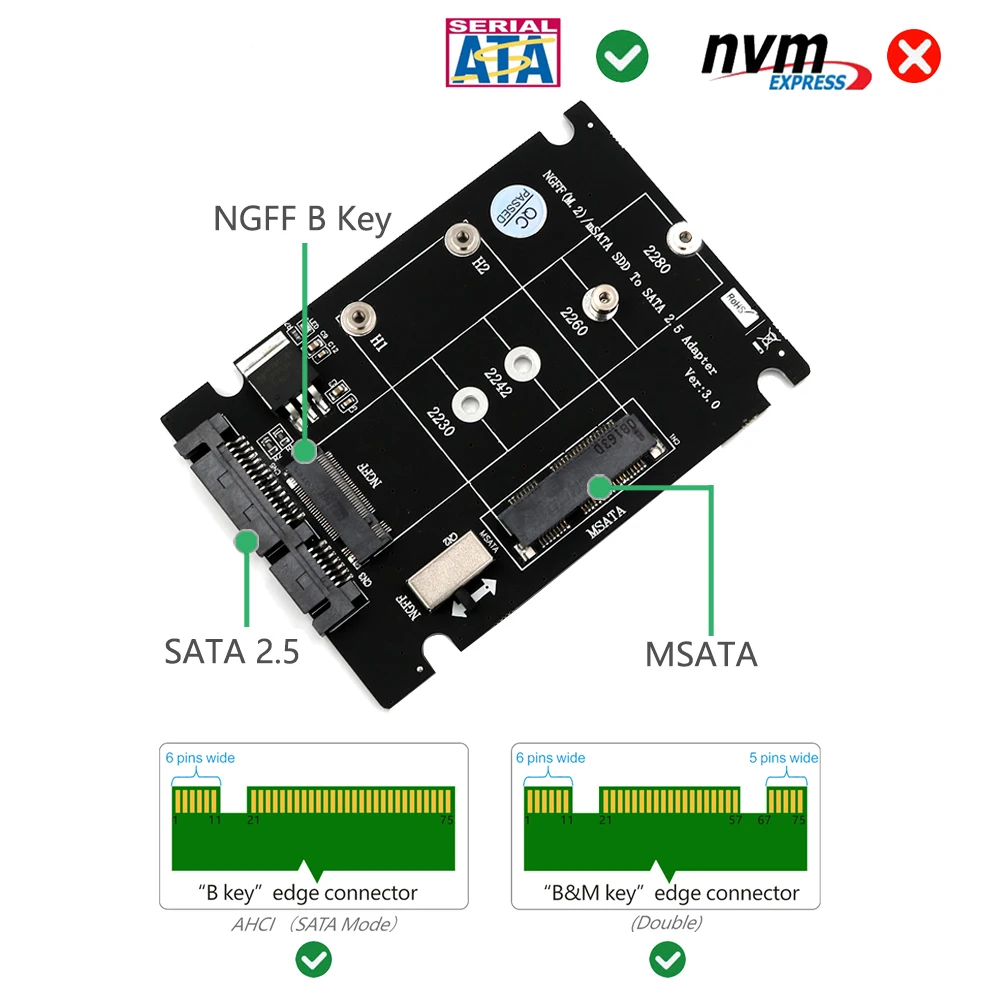 HL M.2 NGFF или mSATA SSD SATA 3,0 адаптер конвертер Поддержка карт 2230/2242/2260/2280+ Мощность светодиодный