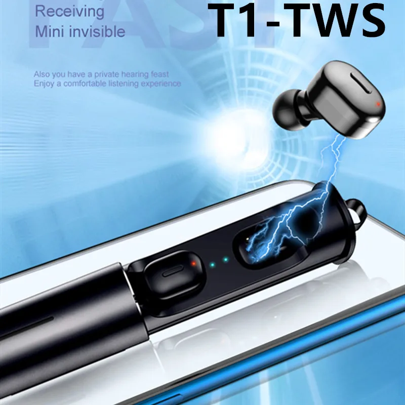 T1-TWS беспроводные Bluetooth наушники для зарядки 3D стерео микрофон всех смартфонов