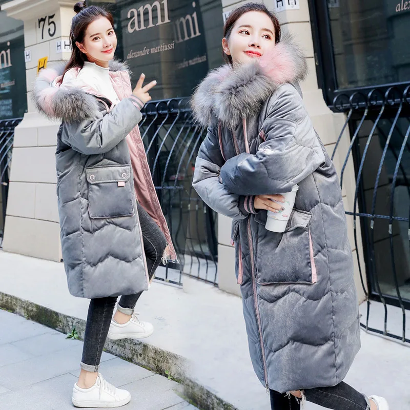 

Gold Velvet Cotton-padded Clothes Women's Mid-length 2018 Winter New Style Korean-style over-the-Knee Students Thick down Jacket