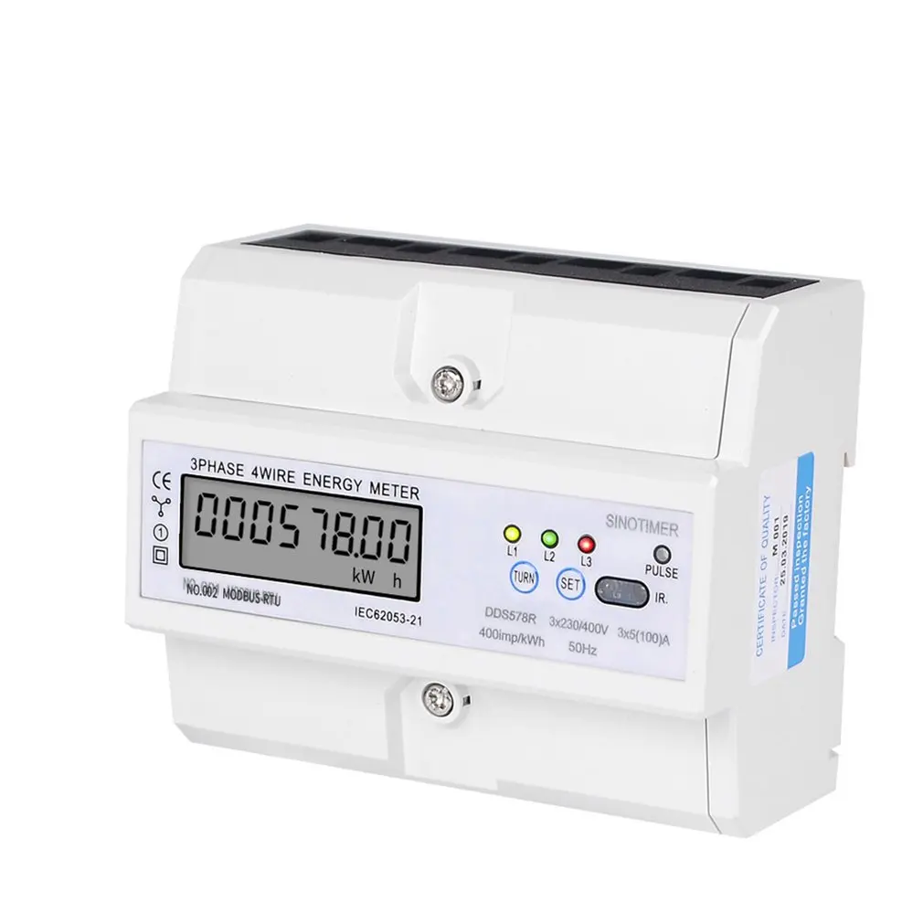 SINOTIMER DDS578R 3 Phase 4 Wire LCD5-100A 380V AC 50Hz RS485 Modbus Rtu DIN Rail Digital Power Meter