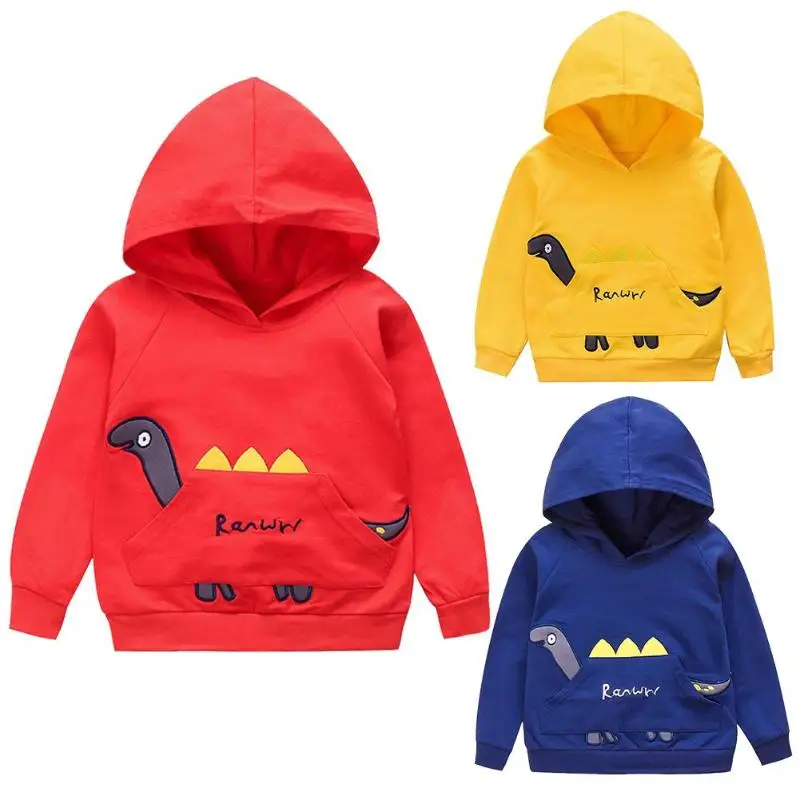 New Fashion Sweatshirts Wear-resistant Stitching Children Boy Hooded Cartoon Dinosaur Clothes Long-Sleeve Cotton Hoodie