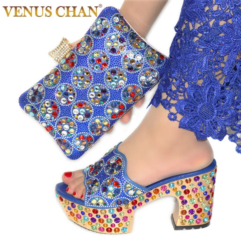 US $36.00 Purple Color Matching Women Shoe And Bags Set Decorated With Rhinestone African Shoe And Bag Set For Party In Women Italy Shoes