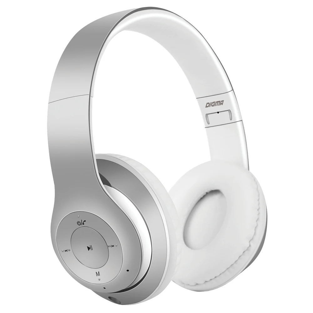 Наушники с микрофоном DIGMA BT-14, Bluetooth, серебристый матовый