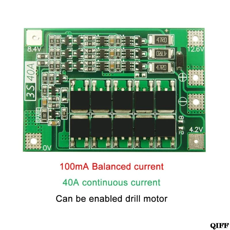 3S 40A литий-ионная батарея зарядное устройство Lipo ячеечный модуль PCB плата защиты BMS для сверлильного двигателя 12,6 в с балансом