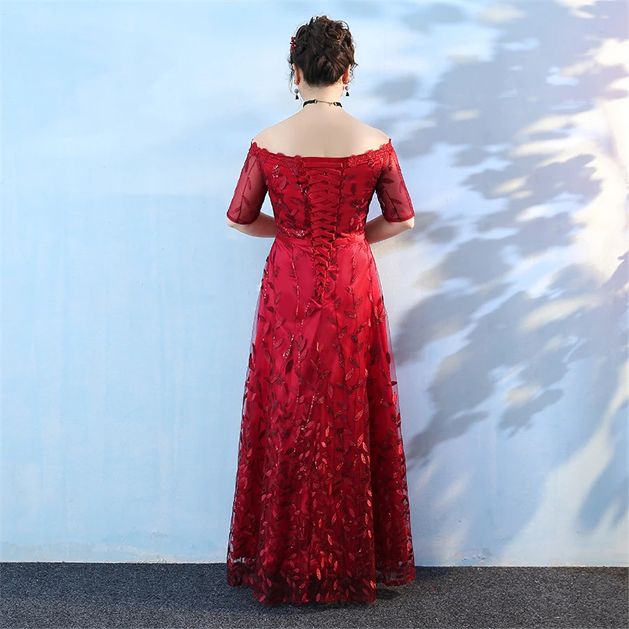 Лодочные вечерние платья с круглым вырезом с коротким рукавом Robe De Soiree размера плюс длинные женские вечерние платья с блестками и вышивкой вечернее платье T207