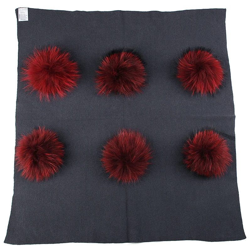 dark gray wine red Geebro/теплое кашемировое Пеленальное Одеяло для новорожденных и детей постарше; одеяло для сна для путешествий с 6 натуральным мехом енота; постельные пеленки с помпоном - Цвет: dark gray wine red
