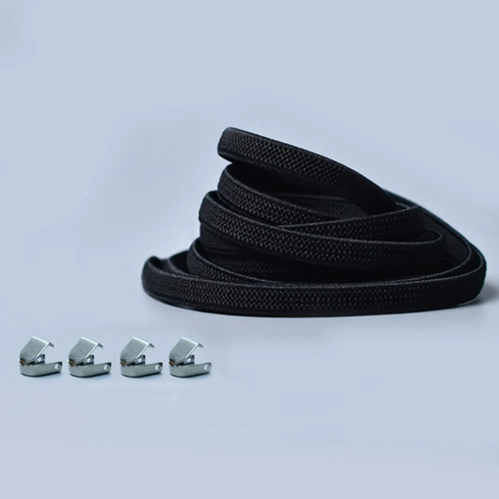 Эластичные шнурки без шнурков шнурки для обуви для отдыха на открытом воздухе кроссовки для быстрой безопасности плоские шнурки для детей и взрослых унисекс ленивые шнурки 1 пара - Цвет: Черный