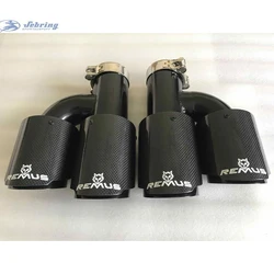 1pcs REMUS car modified carbon fiber  tube stainless steel double glossy black carbon exhaust  pipe tail muffler shape  for e90