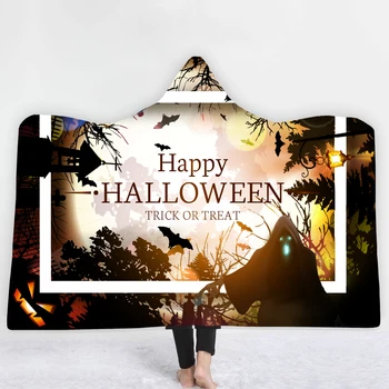 

Thick Double-layer Plush Hooded Blanket Cloak Halloween Magic Hat Blanket Sun Digital Printing Home Decoration Dropship